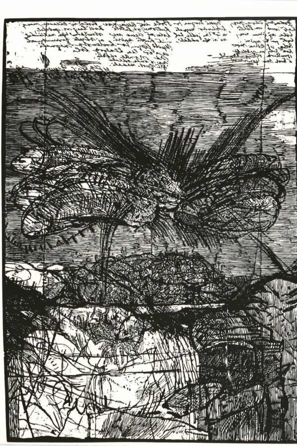 Pocta básníkovi (Nad zemou), dřevoryt 77